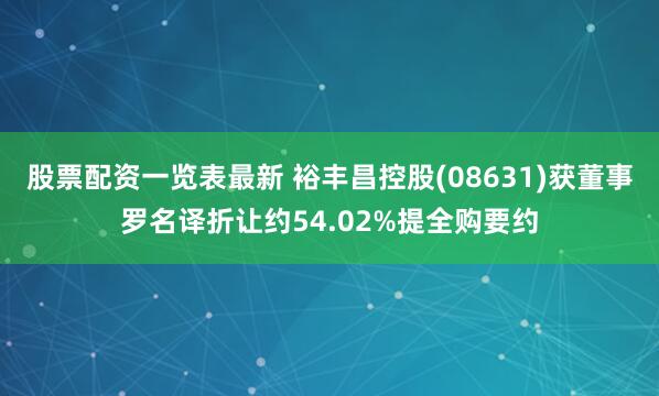 股票配资一览表最新 裕丰昌控股(08631)获董事罗名译折让约54.02%提全购要约
